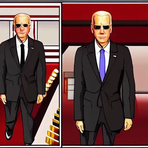 Prompt: gta chinatown wars art style as joe biden on next gta poster, with very detailed content, justify contents center, remove duplicate content.