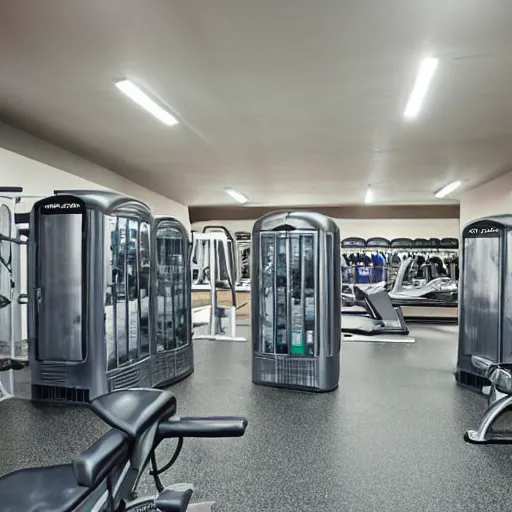 Image similar to a gym with only refrigerators