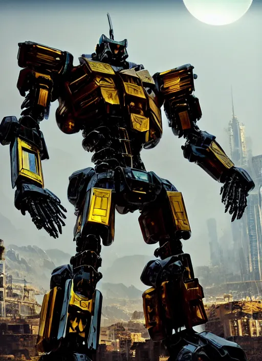 Prompt: a shiny ornate boxing humanoid mecha in ruin city, epic pose, bright, by war robots, real steel ( 2 0 1 1 ), westworld and eve venture and pacific rim and machine warrior 5, cryengine, frostbite 3 engine, scarlet and yellow scheme, sharp focus, 8 k, high definition, insanely detailed, soft lighting, smooth face