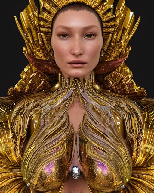 Image similar to a highly detailed metahuman 4 k close up render of an alien goddess bella hadid monument renaissance in iris van herpen dress schiaparelli in diamonds crystals swarovski and jewelry iridescent in style of alphonse mucha gustav klimt trending on artstation made in unreal engine 4