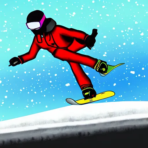 Prompt: snowboarder racing down a slope with a jet engine attached, scifi, futuristic, redline