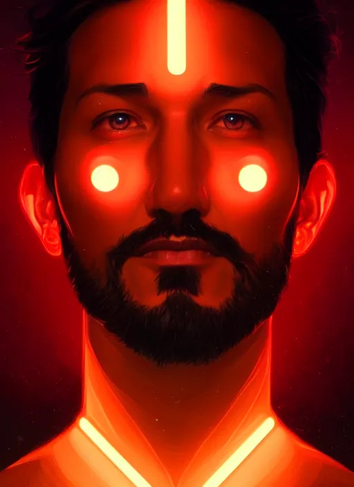 Image similar to symmetry portrait of markiplier, glowing lights, intricate, elegant, highly detailed, digital painting, artstation, concept art, smooth, sharp focus, illustration, art by artgerm and greg rutkowski and alphonse mucha