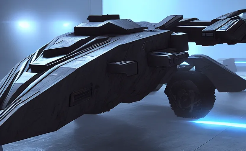 Image similar to an armored futuristic sci fi vehicle, unreal engine, cinematic lighting