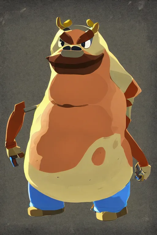 Image similar to an in game portrait of mr. resetti from the legend of zelda breath of the wild, breath of the wild art style.