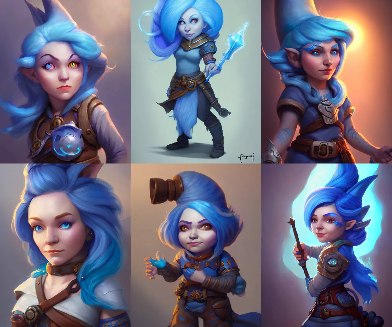 female gnome artificer with blue hair, young adult, | Stable Diffusion ...