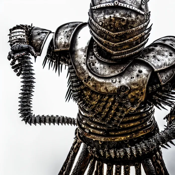 Image similar to photo of a warrior with metal centipede themed armour, highly detailed, 4 k, hdr, smooth, sharp focus, high resolution, award - winning photo