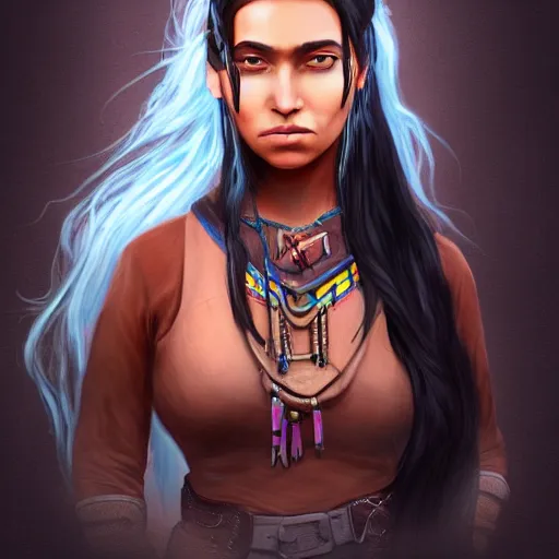 Prompt: 25 year old mixed race native american woman in the wild west, long black hair, with a ghost behind her, digital painting, artstation, sharp focus, concept art, smooth, 8k