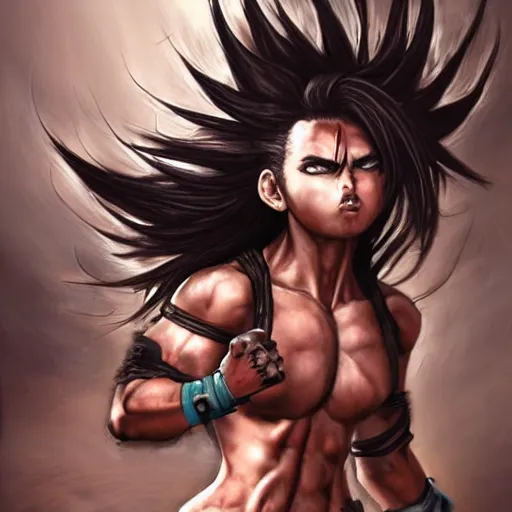 Image similar to fistfight, bloody, brutal, warrior girl, muscular girl, wild spiky black saiyan hair, long spiky hair, electrified hair, fistfighting, ultra realistic, intricate details, highly detailed, subsurface scattering, photorealistic, octane render, 8 k, art by artgerm, greg rutkowski, magali villeneuve, alphonse mucha