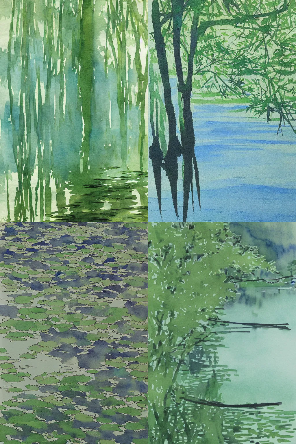 Prompt: grand river watercolor andrew henderson, by william herbert dunton watercolor strokes, #green, #floral pattern, minimalist, japanese woodblock, by jean giraud