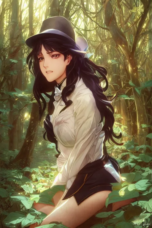 Image similar to anime key visual of a beautiful young zatanna, dc comics, intricate, magical forest, stunning, highly detailed, digital painting, artstation, smooth, hard focus, illustration, art by artgerm and greg rutkowski and alphonse mucha