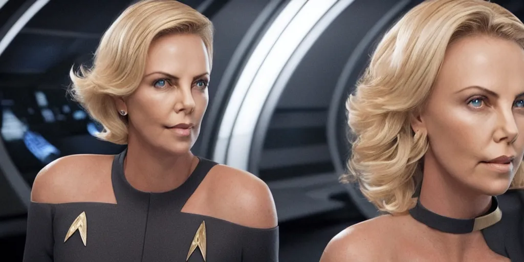 Image similar to Charlize Theron is the captain of the starship Enterprise in the new Star Trek movie