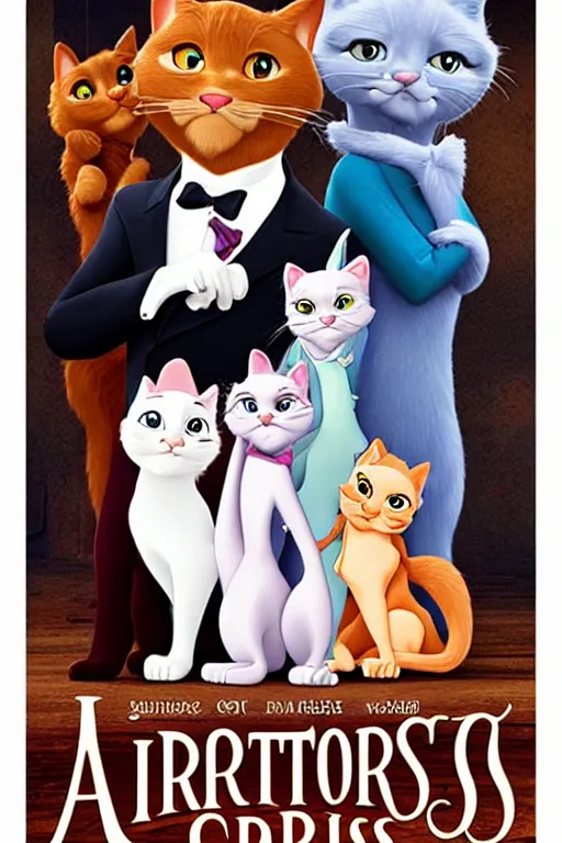 Prompt: aristocats movie poster, cgi, cinema, realistic, cats