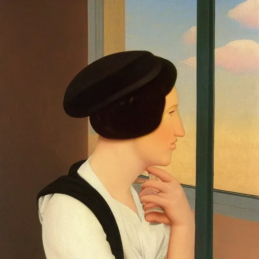 Image similar to listening with one ear forward by Raphael, Hopper, and Rene Magritte. detailed, romantic, enchanting, trending on artstation.