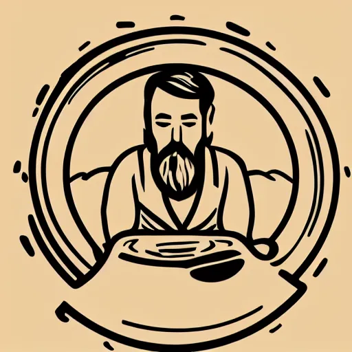 Prompt: bearded man makes bowl on lathe, woodworking, vector art