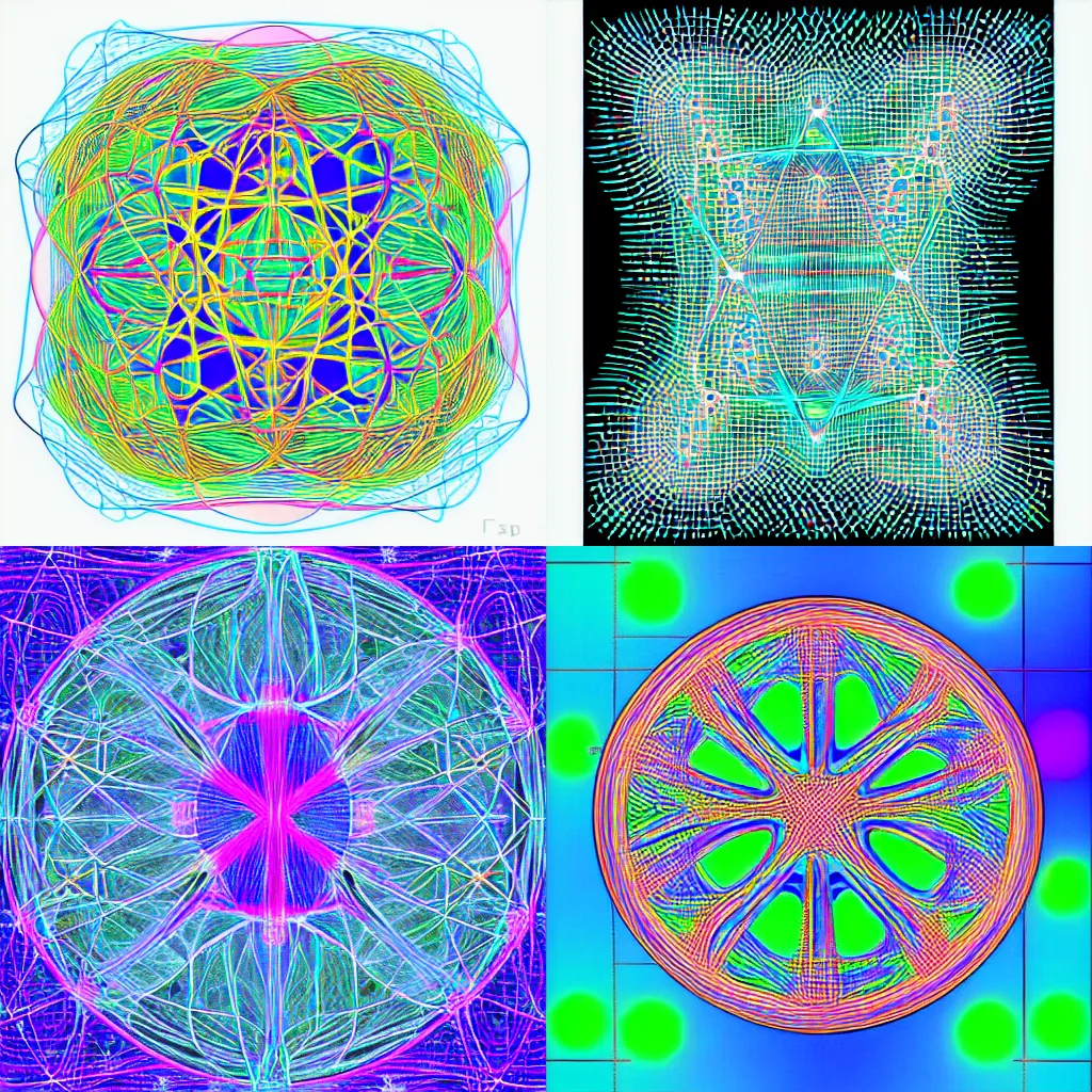 Prompt: Iridescent mathematical drawing of a neural network, high dimensional manifold