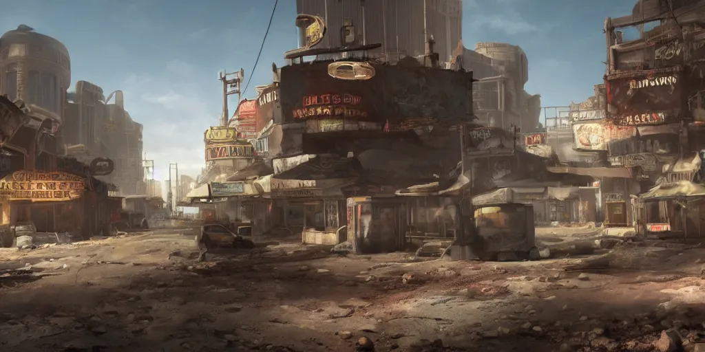 Image similar to fallout concept art las vegas render dramatic lighting unreal engine 5