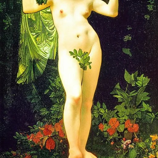 Prompt: mother nature, atmospheric light, full body, by caravaggio, by mucha