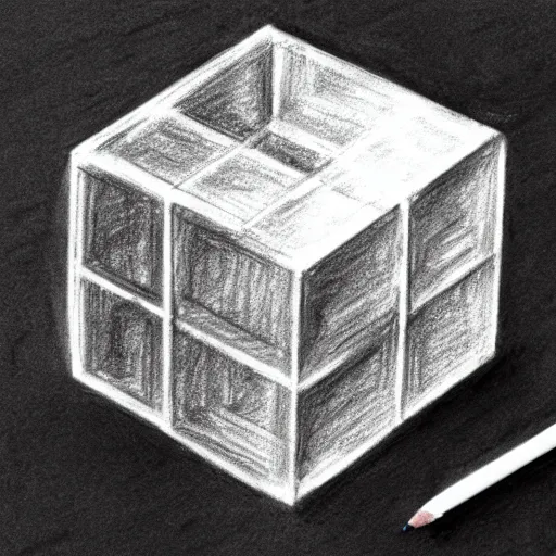 Prompt: a pencil sketch of a transparent cube