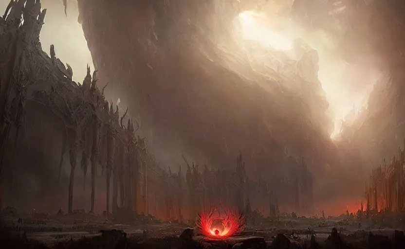 Image similar to a demonic magical ethereal portal!!! to hell. dark matte painting by greg rutkowski