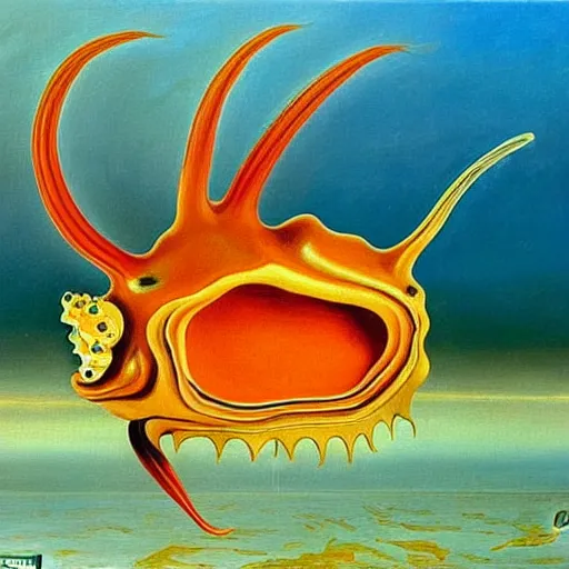 Image similar to oil painting of caramel cornstar fish by salvador dali, highly detailed, painted by someone who paints with their toes