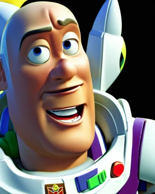 Image similar to Film still close-up shot of Dwayne Johnson as Buzz Lightyear in the movie Toy Story 3. Photographic, photography