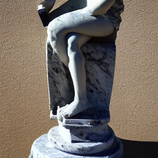 Image similar to greek marble statue of a woman on her phone