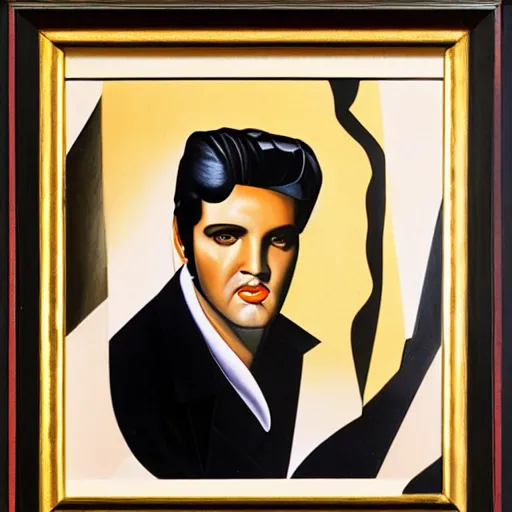 Image similar to portrait of elvis presley, by tamara de lempicka