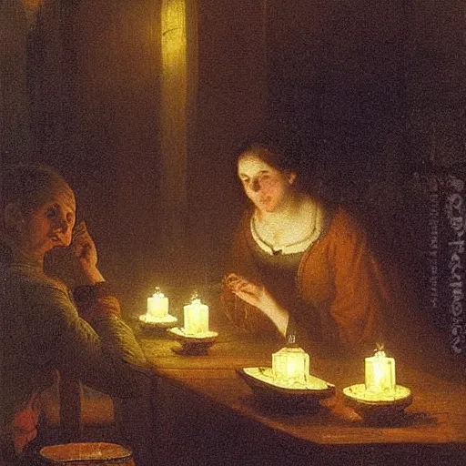 Prompt: “The Docks by Candlelight” by Dutch Romantic painter Petrus van Schendel