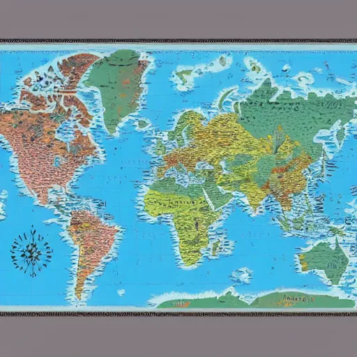 Image similar to a cartographic map of continents made of a group of squishy monsters