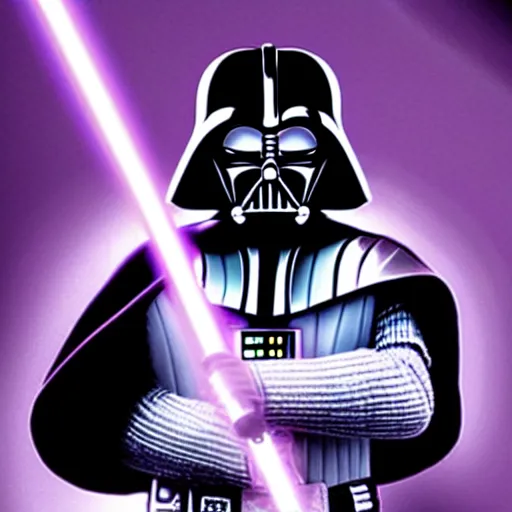 Image similar to darth vader with white armor and a purple lightsaber