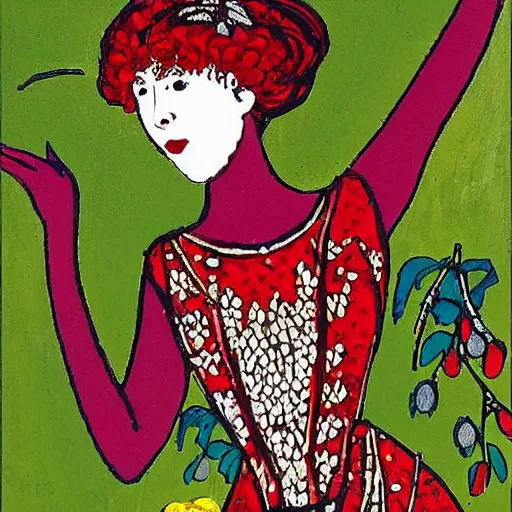 Prompt: “a berry girl dancing, by Beardsley”