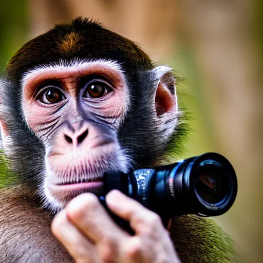 Image similar to Portrait of a monkey holding a camera