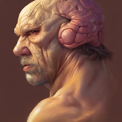 Image similar to portrait of a rugged blobfish, d & d, muscular, fantasy, intricate, elegant, highly detailed, digital painting, artstation, concept art, smooth, sharp focus, illustration, art by artgerm and greg rutkowski and alphonse mucha