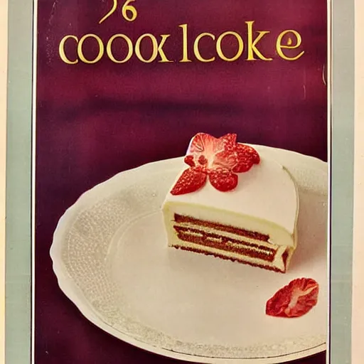 Image similar to 1970's cookbook color photograph of fancy cake sharp detail high detail