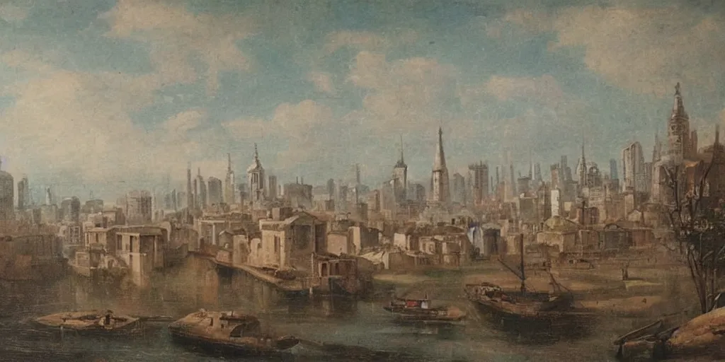 Image similar to stunning landscape painting of an city from 1 8 0 0