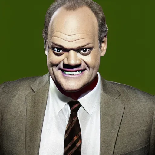 Prompt: kelsey grammer as shrek made out of corn, character art