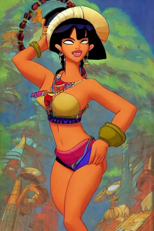 Prompt: chel from the emperor's new groove, art by masamune shirow