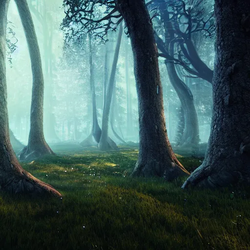 Prompt: the magical and mystical forest of vanaheim, scandinavian / norse influenced, cinematic, ray traced, octane render, cinematic lighting, ultrarealistic, featured on artstation, 8 k uhd artwork