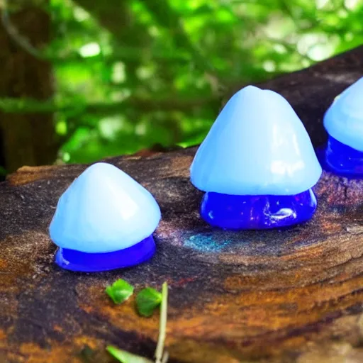 Prompt: blue glowing jello mushrooms in a mystical forest high deatail-n 6