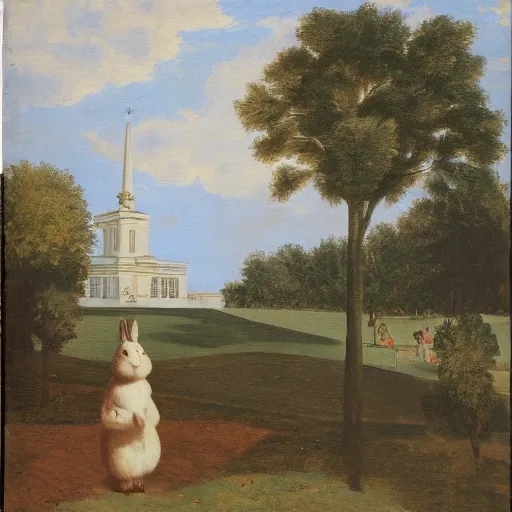 Image similar to a rabbit standing by the fountain of The Hermitage