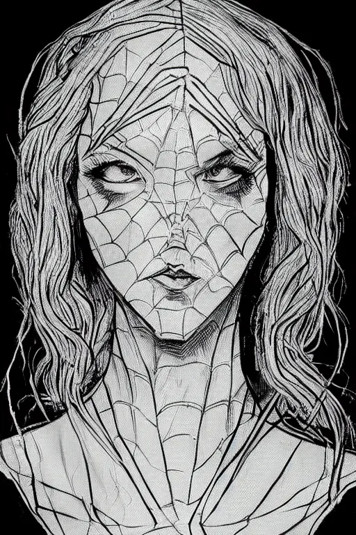 Image similar to a portrait of spider gwen in the style of leonardo da vinci drawing,, single head, no double head,