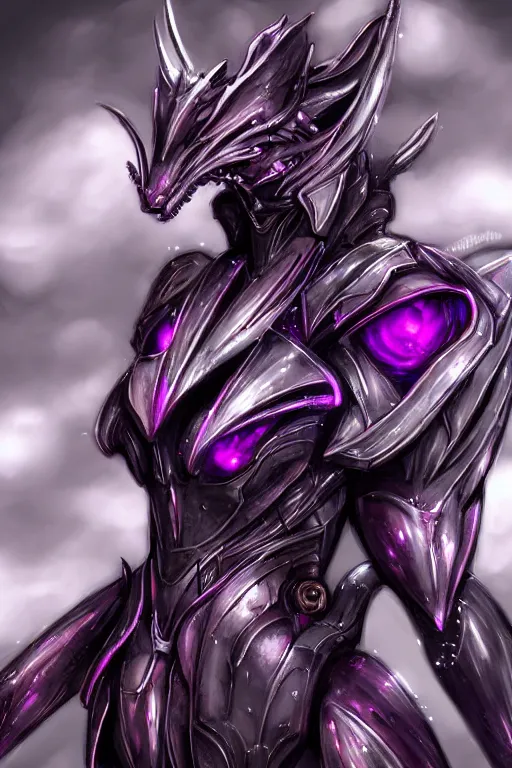 Image similar to bust shot, hyperdetailed realistic elegant beautiful stunning giant robot mecha hot female goddess dragon, sharp spines, sharp metal ears, smooth purple eyes, smooth fuschia skin, smooth silver armor, nebula size, space, epic proportions, epic scale, warframe fanart, macro giantess, furry art, dragon art, goddess art, giantess art, furaffinity, octane