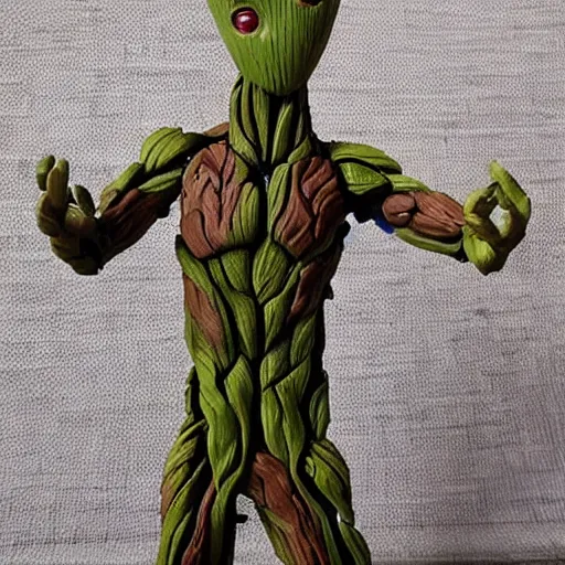 Image similar to hand painted action figure of a groot, realistic,