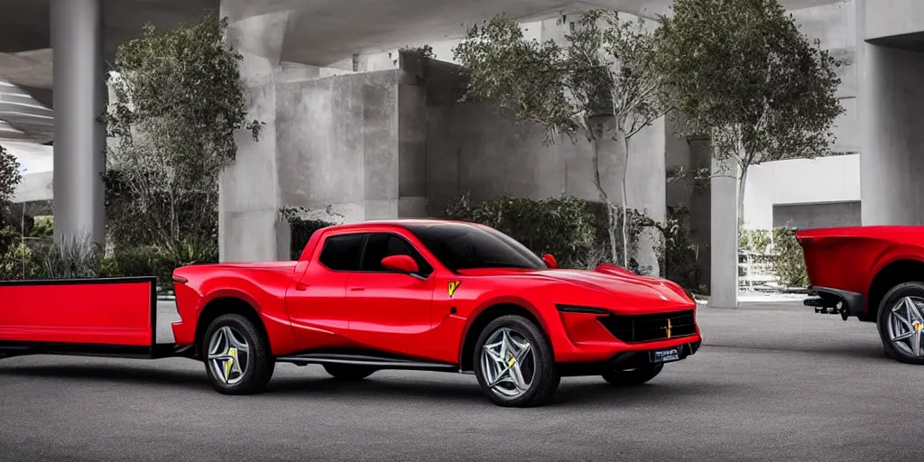 Image similar to “2022 Ferrari Pickup Truck, ultra realistic, 4K”