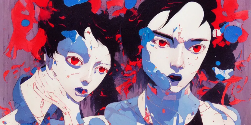 Image similar to perfect blue oil painting art by james jean and katsuhiro otomo and erik jones, inspired by akira anime, smooth face feature, intricate oil painting, high detail illustration, sharp high detail, manga and anime 1 9 9 9