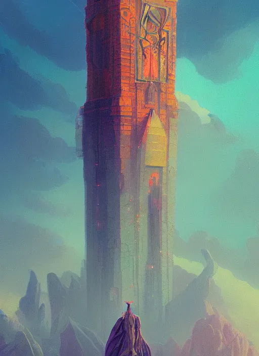 Prompt: a post - minimalism portrait of tarot card the tower vibrant color scheme, highly detailed, in the style of romanticism, cinematic, artstation, moebius, greg rutkowski