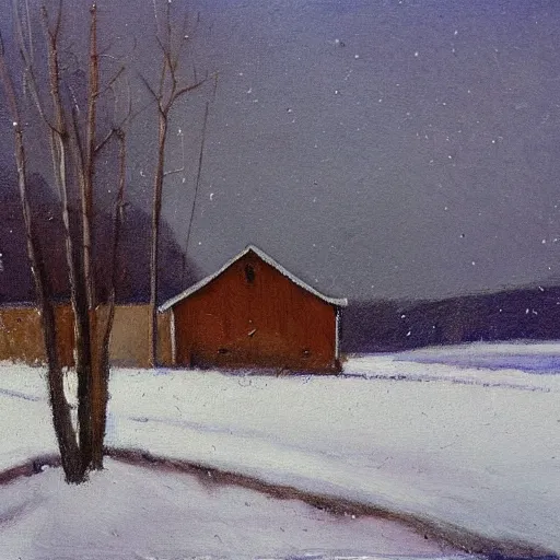 Prompt: painting of an old barn in the snow by tibor nagy