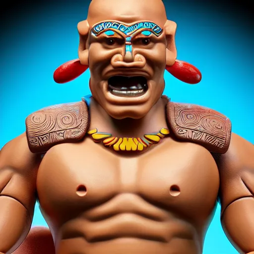 Prompt: closeup 3 d toy maori god as funco toy, plastic, sss, octane 4 k render, studio lighting, artstation, cyan photographic backdrop, 1 0 5 mm, f 2. 8 aperture