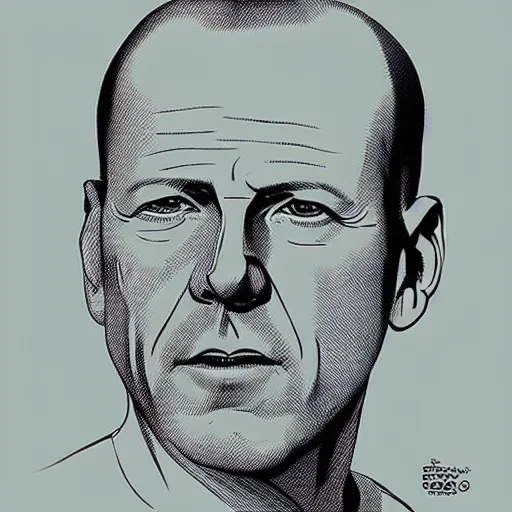 Image similar to “ bruce willis retro minimalist portrait by jean giraud, moebius starwatcher comic, 8 k ”