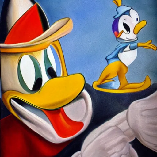 Prompt: Donald duck in the style of Salvador Dali, painting